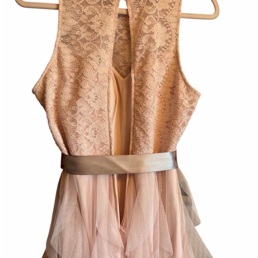 Le Chateau Junior Size 11 Pink Lace Dress with Mesh Skirt-Silver Sash-Lined - Picture 5 of 11